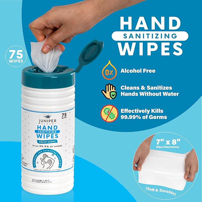 6 Pack Canister Hand Sanitizing Wipes, Alcohol Free 450 Count Canister Disposable Hand Sanitizer Wipes, Fresh Scent, Lint Free & Durable