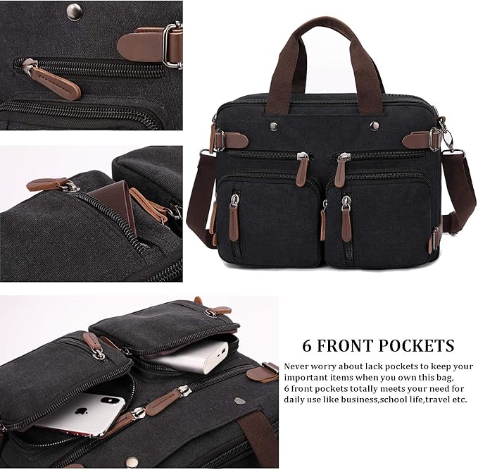 3 in 1 Convertible Laptop Backpack, 17.3 inch Messenger Bag for Men, Multi-Functional Travel Laptop Bag for College Men Women (17.3 Inch, Black)