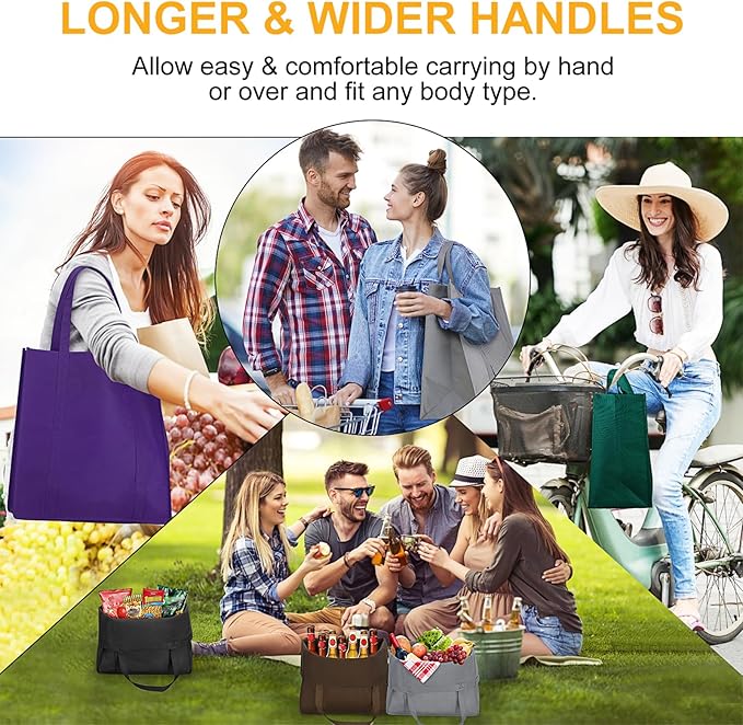 WISELIFE Reusable Grocery Shopping Bags 10 Pack Large Foldable Tote Bags Bulk Eco Produce Bags with Long Handle