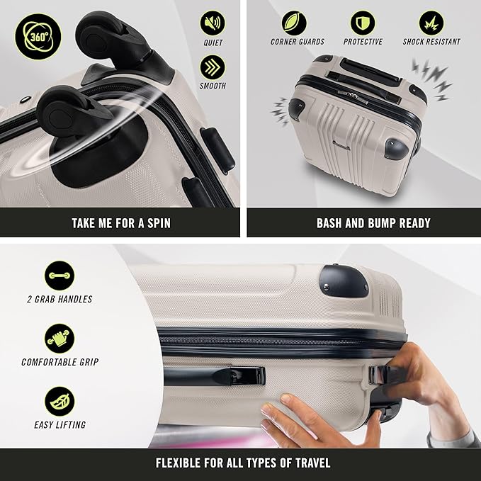 Kenneth Cole REACTION Out of Bounds Lightweight Hardshell 4-Wheel Spinner Luggage, Mushroom, 2-Piece Set (20" & 28")