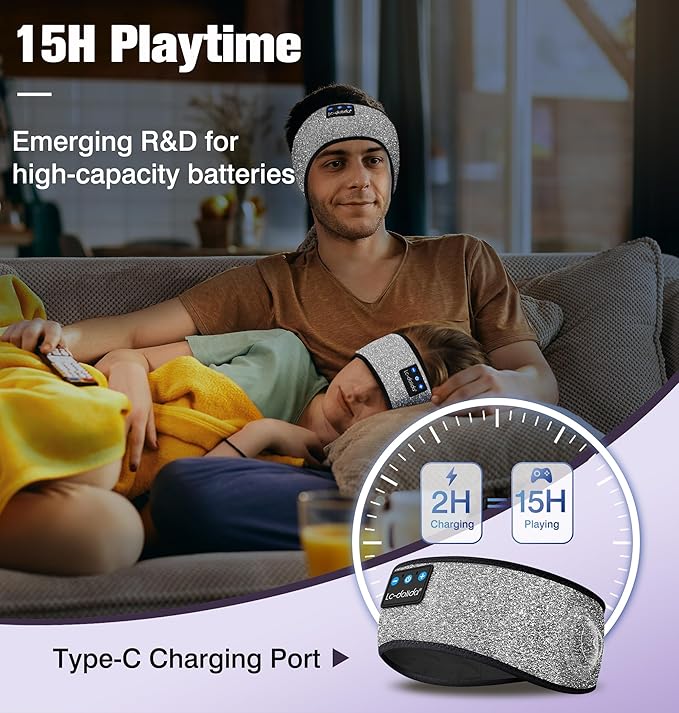 LC-dolida Headband Headphones Bluetooth 5.4 Headband, Sleep Headphones with Ultra-Thin HD Stereo Speaker, Sleep Headband Earphones Wireless for Workout Yoga Insomnia Running Meditation Gifts
