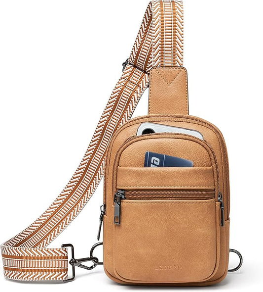 3L SMALL Sling Bag Fanny Packs For Women Men Mini Crossbody Chest Belt Travel Bag Purse Handbag Faux Leather Fashion Cute Light Grey