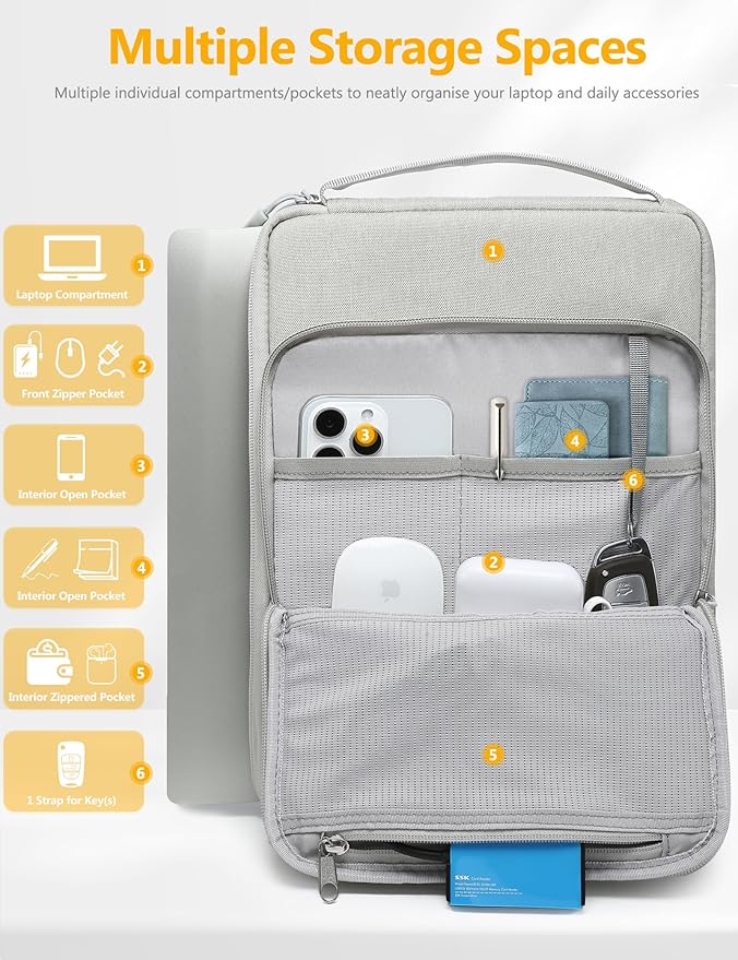 HYZUO 13.3-14 Inch Laptop Bag Sleeve for MacBook Pro 14 M4 M3 M2 M1, MacBook Air/Pro 13.3, 13.8"/13.5" Surface Laptop/Book, Notebook Case for 13" Dell Lenovo ThinkPad HP Asus Acer, Light Gray