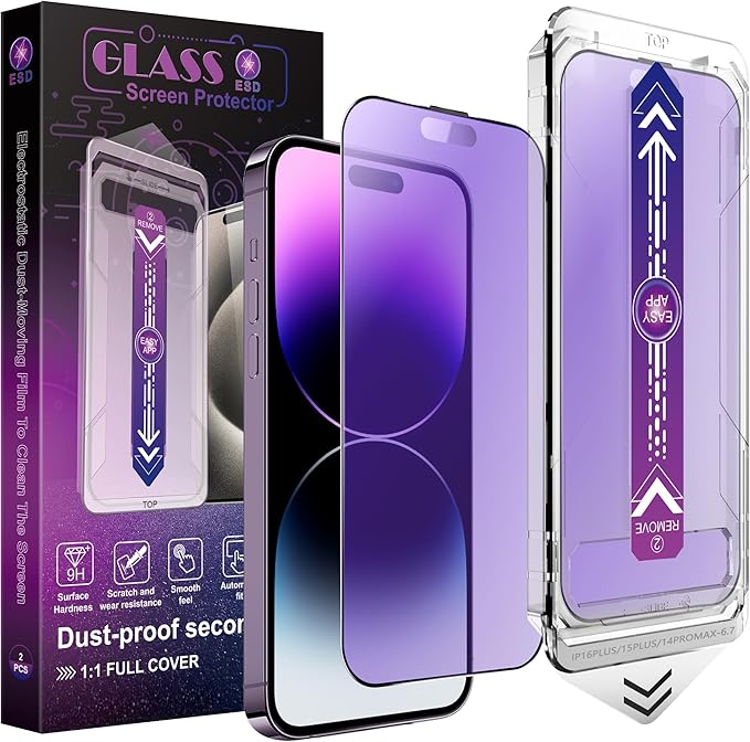CHISHA 2-Pack Anti Blue Light Matte Screen Protector for iPhone 16 Plus and iPhone 15 Plus, Auto Dust Removal, No Bubbles, High Definition Clear, Easy Installation