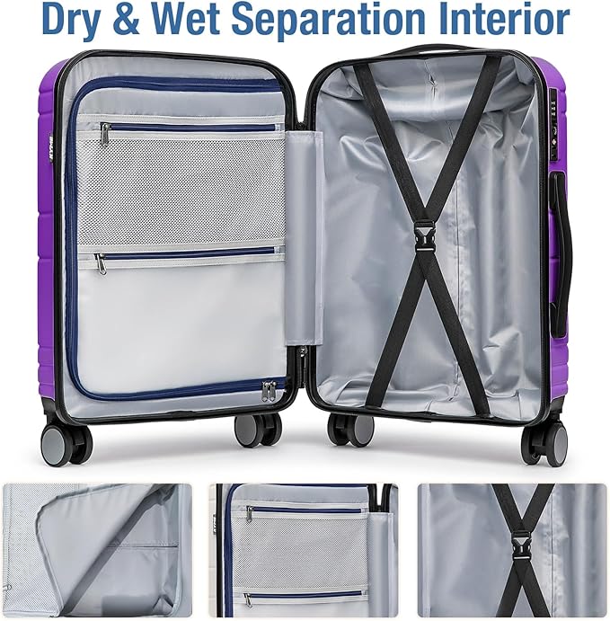 KYME Carry On Luggage 22x14x9 Airline Approved with TSA Lock Hard Shell Carry On Suitcase Lightweight Suitcases with Wheels Small Luggage for Men Women,Carry-On 20 Inch,Purple