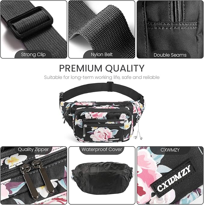 CXWMZY Fanny Packs For Women & Men Waist Pack Hip Bum Bag with Multi-Pockets Large Capacity Waterproof Casual Bum Bag for Disney Traveling Casual Cycling Running Hiking