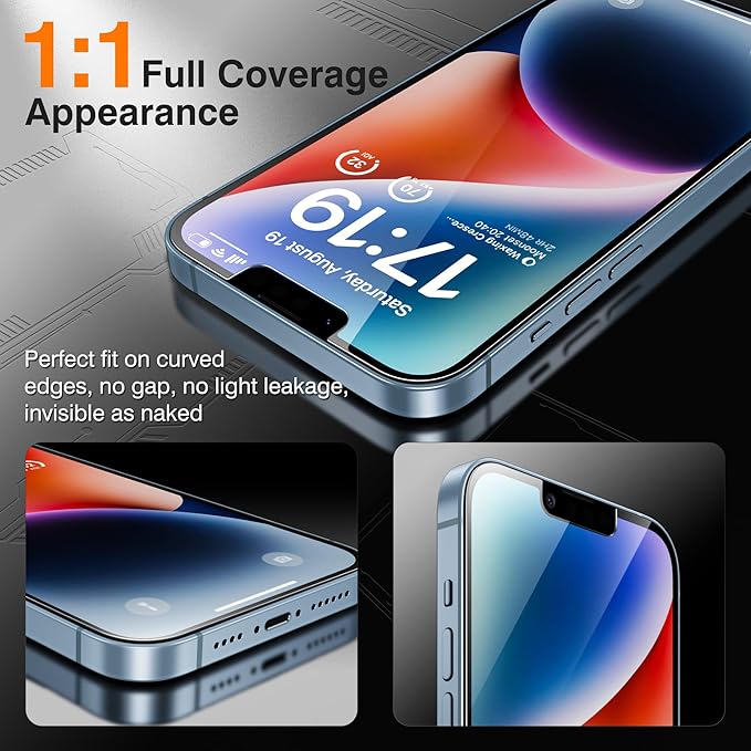 EZ-GLAZ-4+2 Pack for iPhone 14 Privacy Screen Protector[6.1 inches] With Camera Lens Protector, [Drop Protection] 9H Hardness Full Coverage Anti-Spy Tempered Glass Film, Easy to install