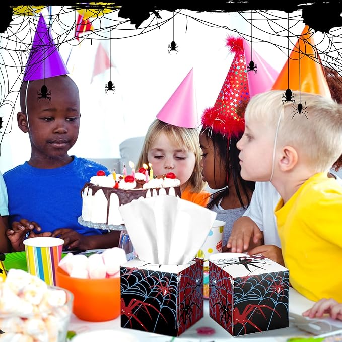 12 Pack Spider Facial Tissues Cube Face Boxes 600 Sheets 3 Ply Small Spiderweb Square Tissues Bulk for Spider Birthday Party Decorations