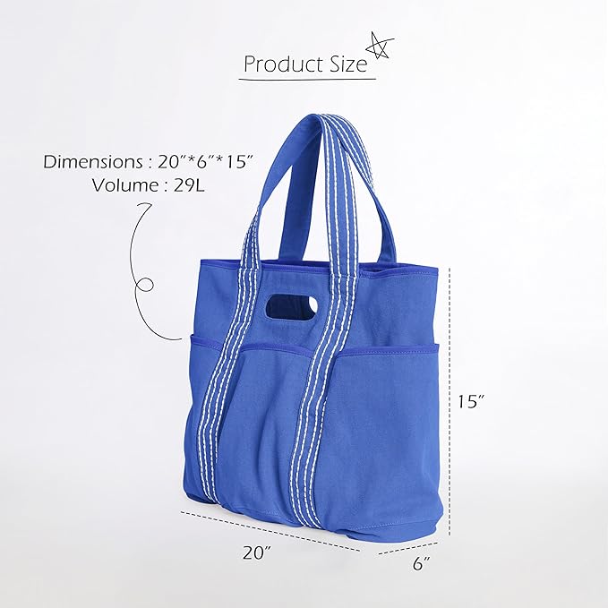 ODODOS 29L Oversized Canvas Tote Bag Large Capacity Open Top Shoulder Bags for Gym Workout Shopping Beach Travel