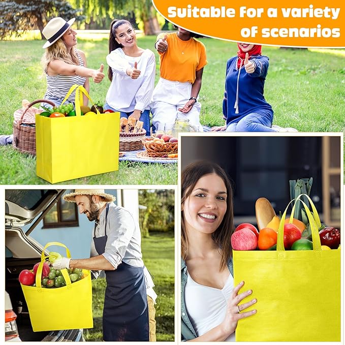 Windyun Reusable Grocery Bags Large Non Woven Shopping Bags with Handles Foldable Portable Tote Bulk, 16x6x12 Inch