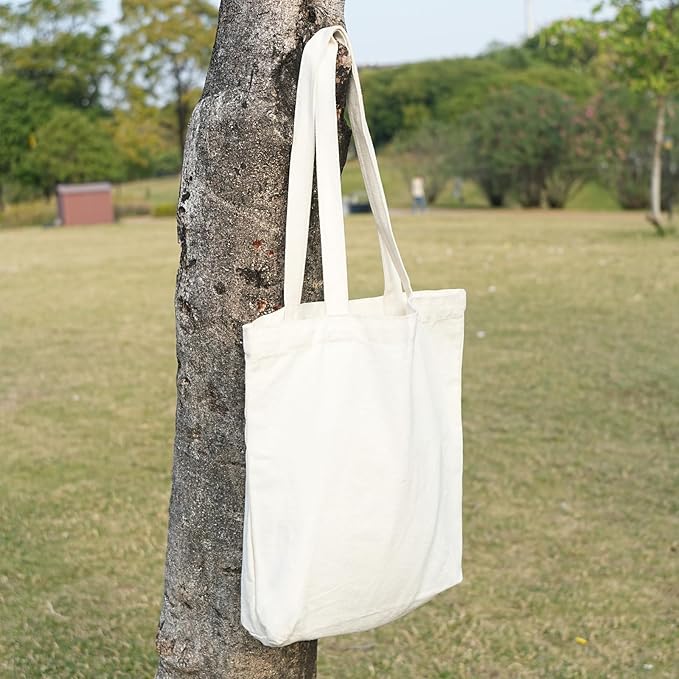 Koolmox Beige Canvas Tote Bags, 6-Pack 13.5x13.5inch 12Oz Heavy Duty Cotton Bags with Handles and Bottom, Reusable Grocery Shopping Bag Bulk Sublimation Tote Bags Blank for Teachers Crafts