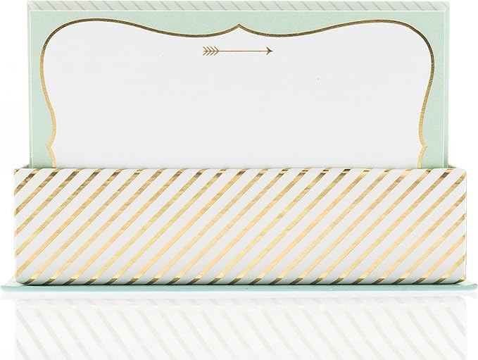 Graphique Mint and Gold Flat Notes – Note Card Stationery with Stylish, Soft Teal Border and Printed Gold Arrow, 50 Note Cards and Matching Envelopes for Thank You Notes, Invitations, Gifts and More, 5.625" x 3.5"