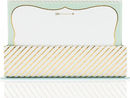 Graphique Mint and Gold Flat Notes – Note Card Stationery with Stylish, Soft Teal Border and Printed Gold Arrow, 50 Note Cards and Matching Envelopes for Thank You Notes, Invitations, Gifts and More, 5.625" x 3.5"