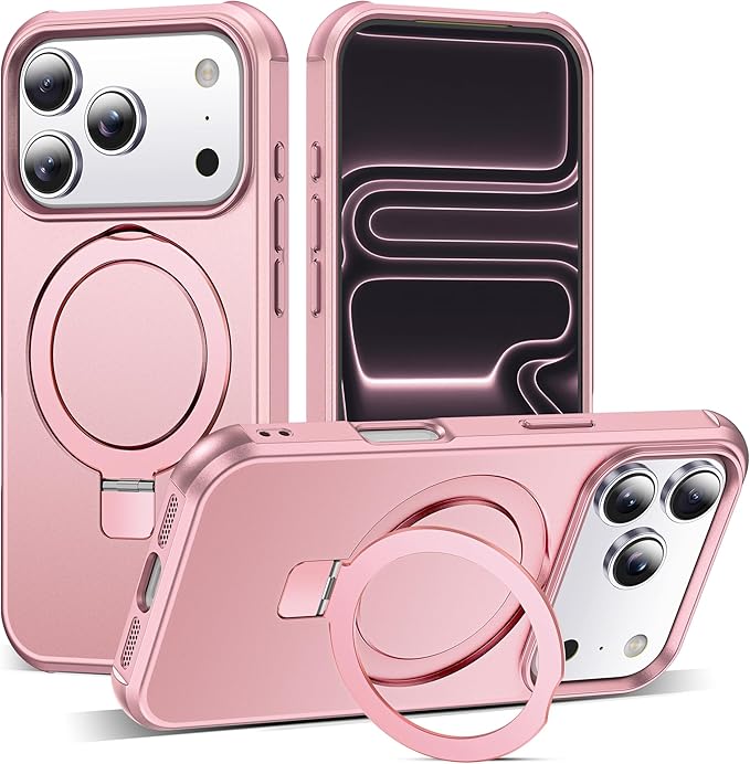 Phone Case Compatible with iPhone 17 Pro Case with Invisible Magnetic O-Ring Stand Military-Grade Phone Case for iPhone 17 Pro 6.3" [Compatible with Mag-Safe][Great Grip Feeling], Rose Gold