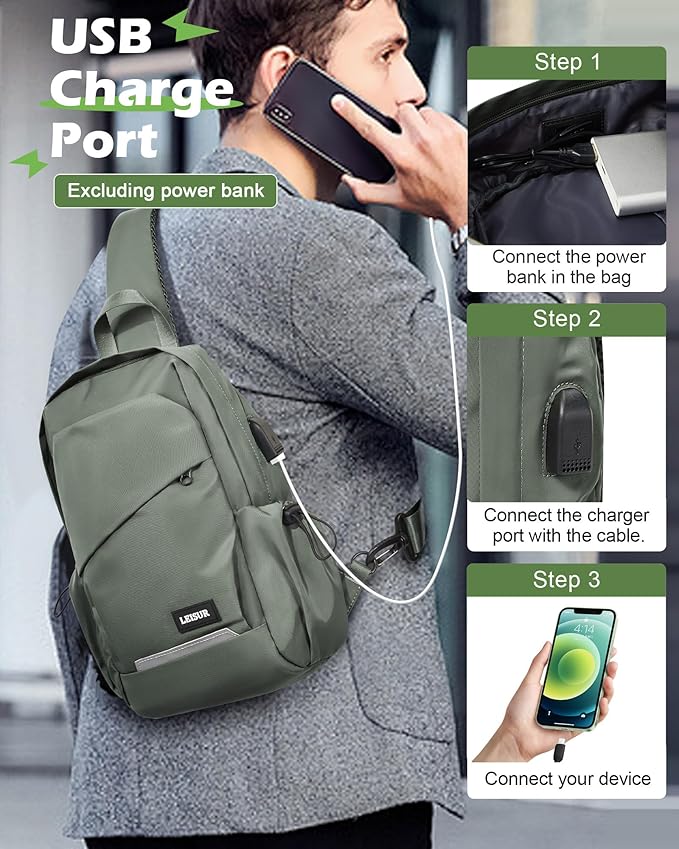 Small Green Sling Bag for Men Women, Mini Anti Theft One Strap Motorcycle Backpack, Sling Chest Bag Fanny Back Pack for Casual Travel Hiking Sport Gym