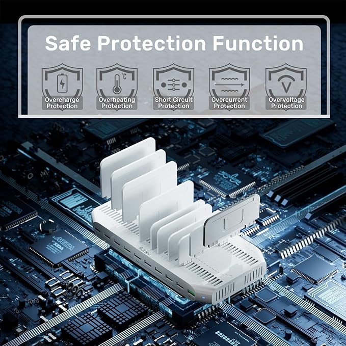 Multiple Device USB Charging Station, 10 Ports Charging Station for Multiple Devices, USB Charging Dock with Adjustable Dividers Compatible with Tablets, Smartphones-60W