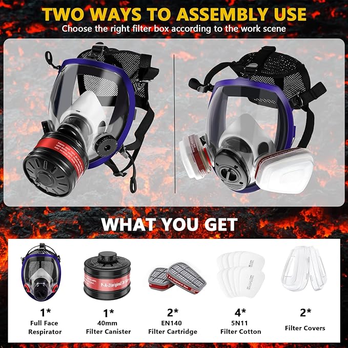 Gas Masks - Gas Masks Survival Nuclear and Chemical with 40mm Activated Carbon Filter&6001CN Filters for Chemical