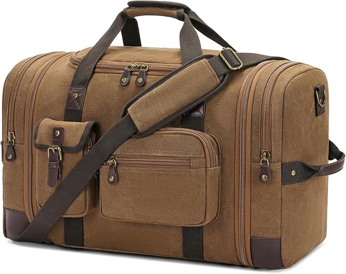 Travel Duffle Bag for Men, Duffle Bag for Travel, Heavy Duty Canvas Duffle, Carryon Bags for Airplanes, Expandable Vintage Overnight Luggage Weekender Bag, Waterproof Anti-tear Travel Bag