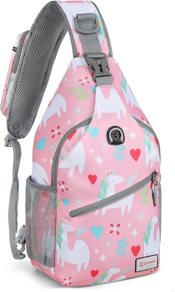 ZOMAKE Sling Bag,Small Crossbody Sling Backpack,Water Resistant Shoulder Daypack for Travel,Anti Thief Chest Bag for Hiking(Unicorn Pink)