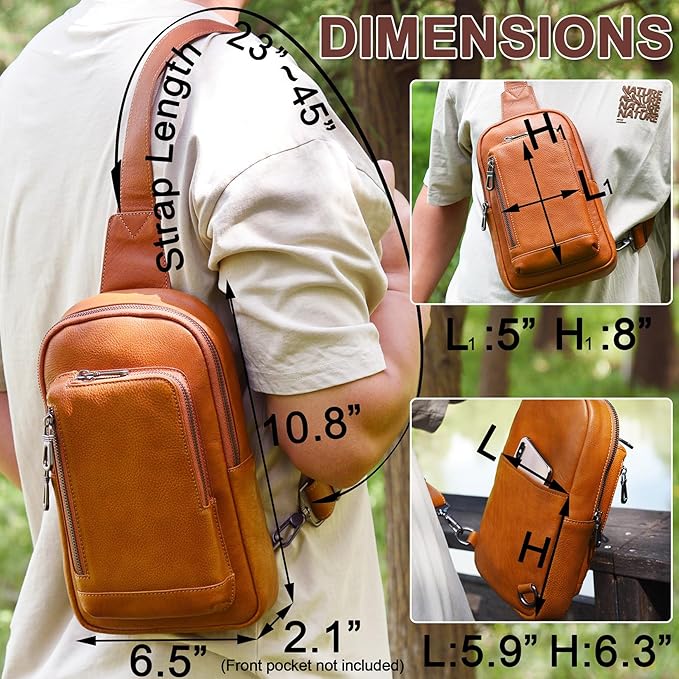 Genuine Leather Sling Bag for Men and Women Crossbody Shoulder Purse Chest Sling Backpack Carry on Casual Daypack