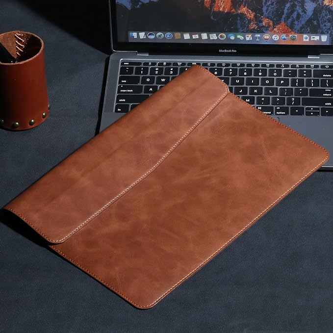 Leather Laptop Sleeve 13 Inch Compatible with MacBook Air M4 M3 M2 M1 2025-2018＆MacBook Pro M2 M1 2025-2016,Wear-Resistant and Scratch-Resistant Protective Case Cover,Brown