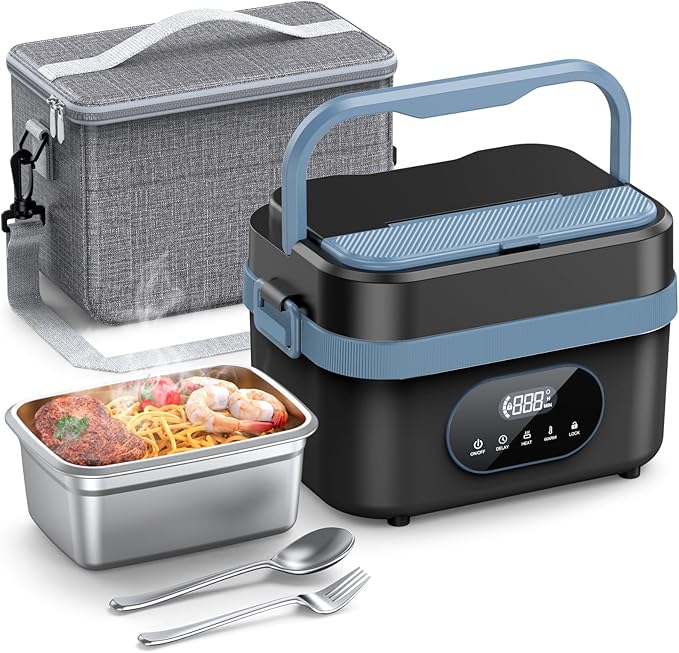 Cordless Electric Lunch Box for Adults, Rechargeable Portable Self-Heating Lunch Box Food Warmer, 1.5L Container for Outdoor, Work, Office, Camping, Travel(BlackBlue).