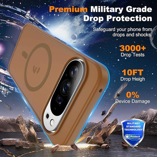 Compatible with Google Pixel 10 Pro XL Case with Magnetic [Compatible with Mag-Safe][Military Grade Drop Protection] Slim Translucent Matte Phone Case with Anti-Fingerprint Tech, Brown