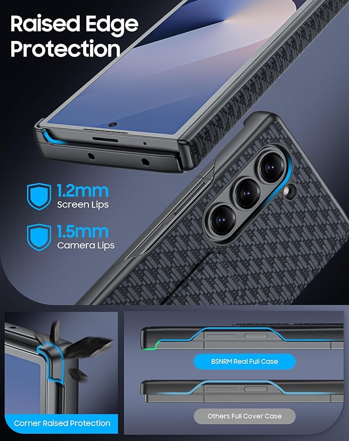 for Samsung Galaxy Z Fold 6 Case with Hand Strap & Kickstand & Hinge Protection, Ultra Slim Skin Feel Pattern Printing Full Body Shockproof Phone Case for Z Fold 6, No Screen Protector (Black)