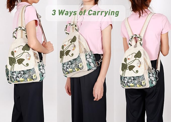 Ladys Convertible Sling Bag, Hand Craft Artisan Purse, Beautiful Grape Flower Canvas Premium Casual Day Mini Backpack for women