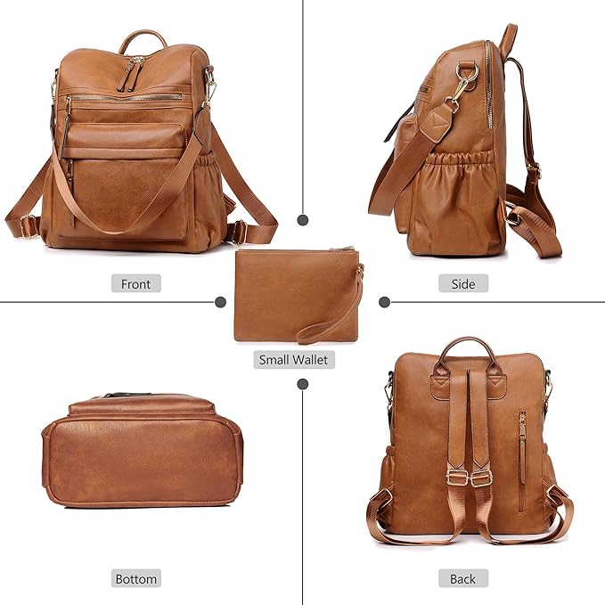 Dora & Liz Womens Backpack Purse Leather Fashion Travel Backpack Purse for Women Designer Ladies Shoulder Bags with Wristlet