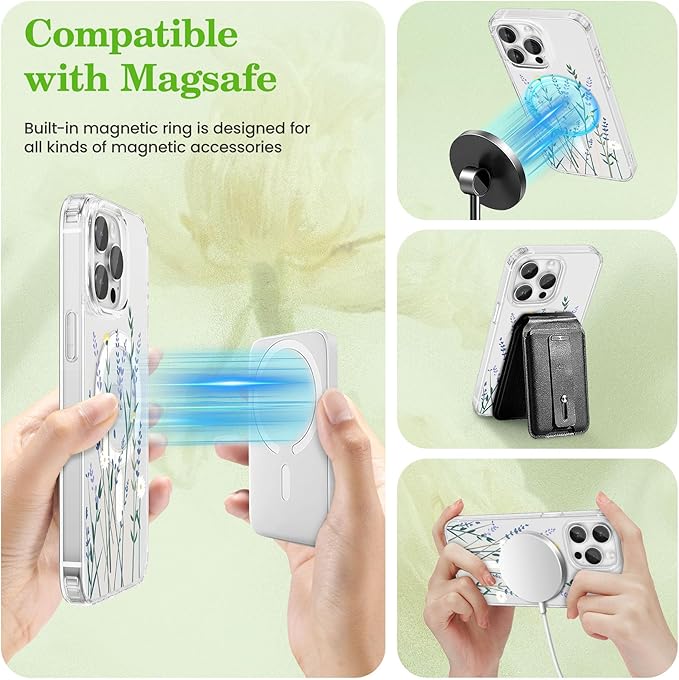 ZTOFERA for iPhone 15 Pro Magnetic Case Compatible with Magsafe,Aesthetic Floral Pattern Design Cute for Girl Women,Anti-Drop Protective Hard Phone Cover for iPhone 15 Pro-Lavender