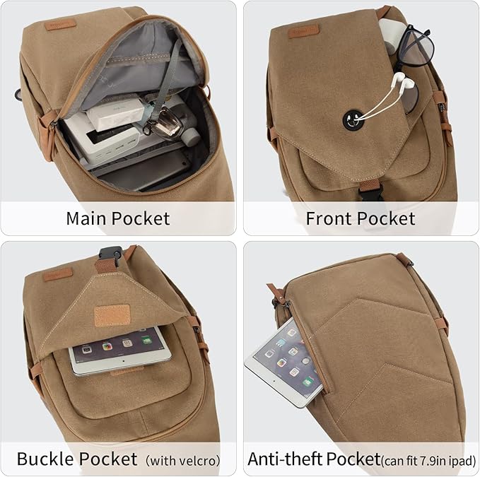 Sling Bag for Men, Large Crossbody Bag Men with Anti Theft Tunnel Lock Zipper Canvas Sling Backpack for Travel Hiking