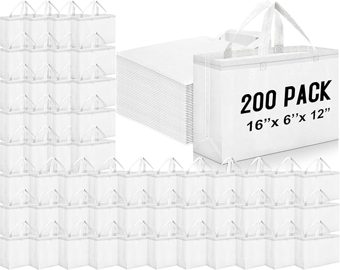 Windyun Reusable Grocery Bags Large Non Woven Shopping Bags with Handles Foldable Portable Tote Bulk, 16x6x12 Inch