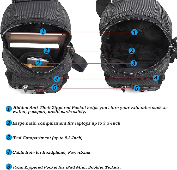 NICGID Sling Bag Chest Shoulder Backpack Crossbody Bags for Tablet Laptop Outdoor Hiking Men Women