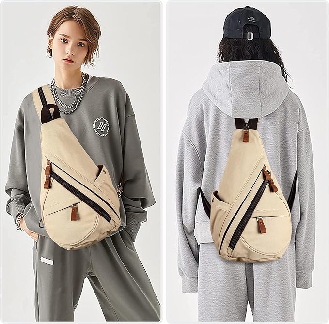 HuxFam Canvas Sling Bags Crossbody Sling Backpack for Men Women Chest Bags Small Hiking Travel Shoulder Daypack