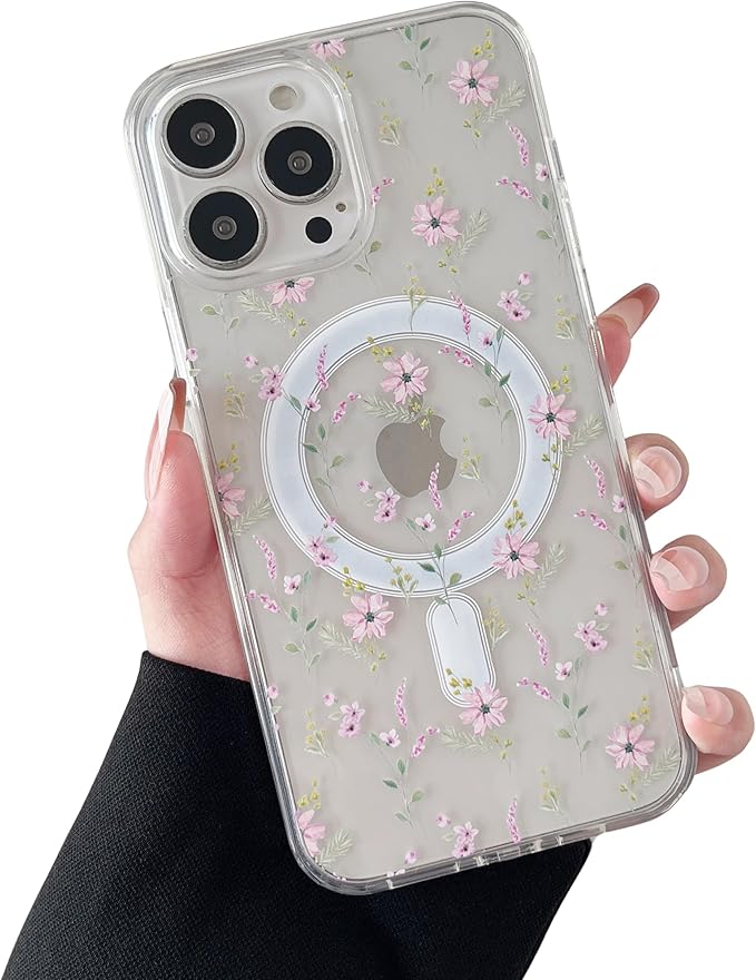 ZTOFERA for iPhone 14 Pro Max Magnetic Case Compatible with Magsafe,Aesthetic Floral Pattern Design Cute for Girl Women,Anti-Drop Protective Hard Phone Cover for iPhone 14 Pro Max-Pink Flower