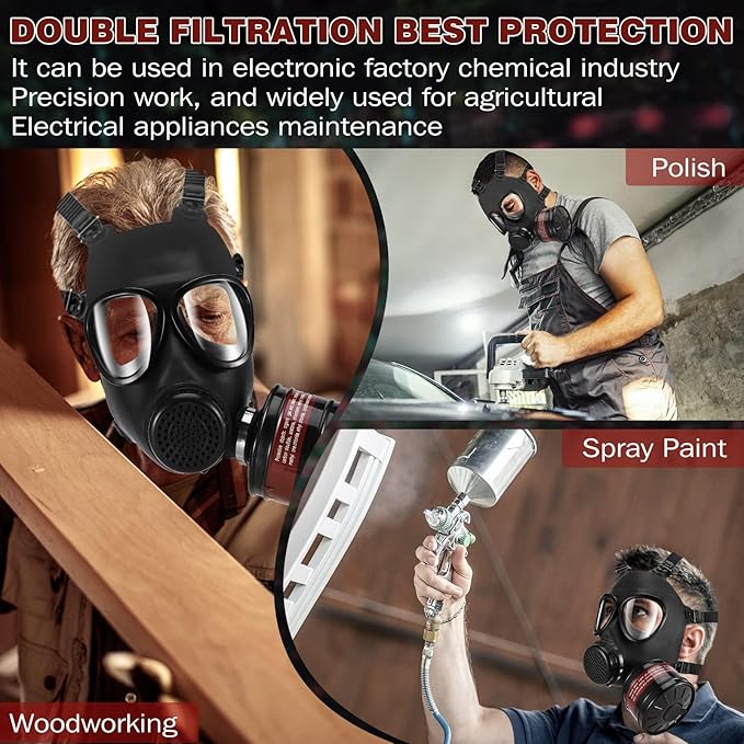 Gas Masks Survival Nuclear and Chemical - Reusable Full Face Respirator Gas Mask with Activated Carbon Filter