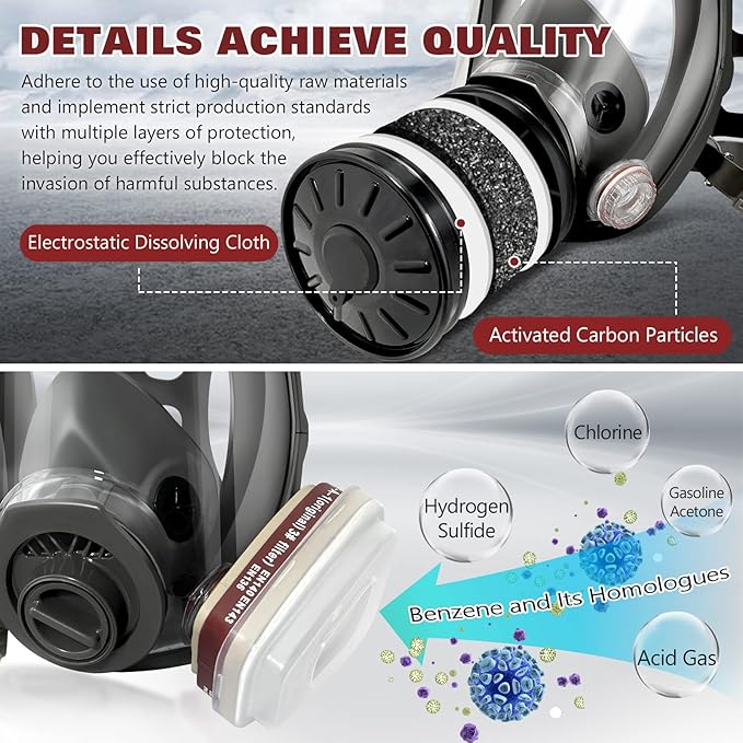 Gas Mask Survival Nuclear and Chemical, Respirator with Filters for Asbestos, Fume, Resin, Painting and Dust
