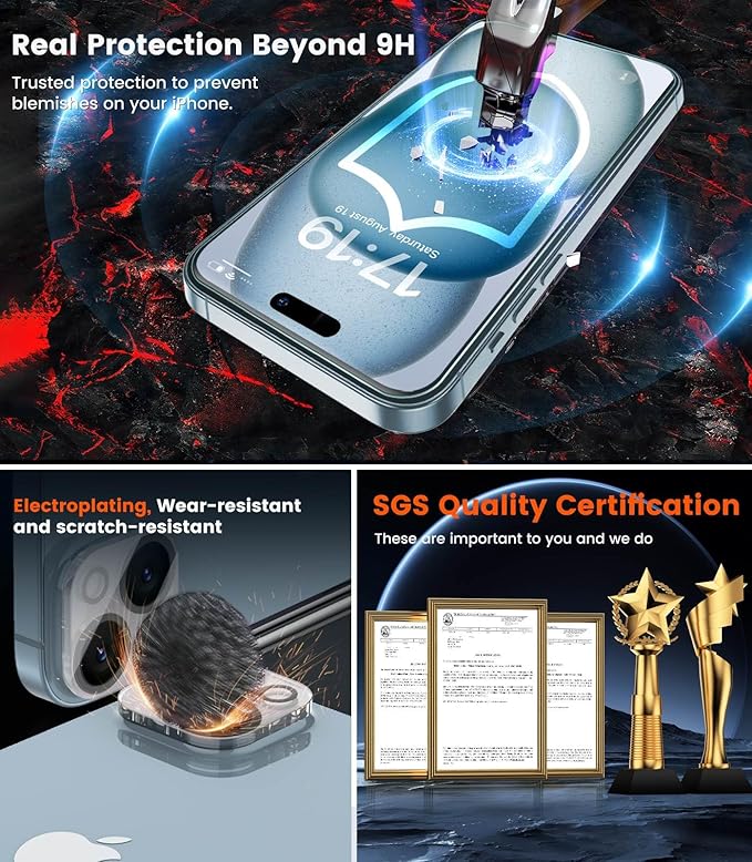 EZ-GLAZ-4 Pack iPhone 15 Plus Privacy Screen Protector(6.7'') With [2 Pcs Camera Lens Protector], Anti-Spy, 9H Hardness, Drop-Resistant, Case Friendly, Anti-Scratch & EZ-To-Install Tempered Glass