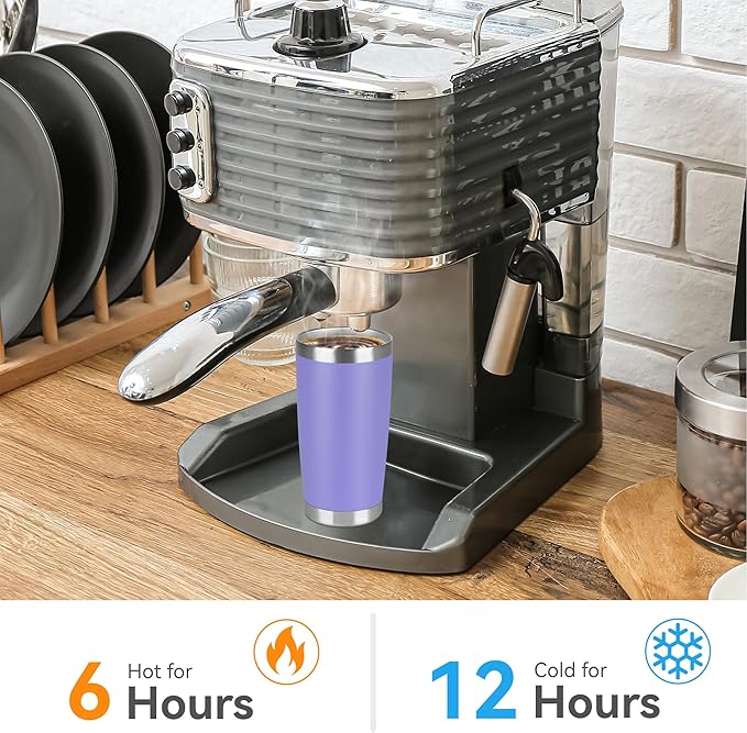 20 oz Tumbler Stainless Steel Tumblers Bulk with Lid Double Wall Insulated Coffee Tumbler Cups for Hot & Cold Drinks Powder Coated Travel Coffee Tumbler Mug Metal (Lavender, 1 pack)