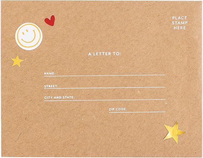 Sugar Paper Camp Notes Set, 12 Prompted Notes with Envelopes and Decorative Stickers, 6.25" x 2" x 5" Storage Box with Dividers, Letters From Camp