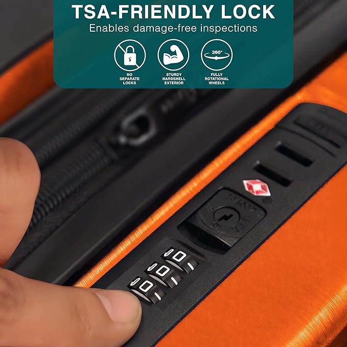 Luggage Sets 3 Piece, 22 Inch Carry on Luggage and 24 Inch Suitcases with Wheels Spinner, Durable Hard Shell Suitcase Set, Expandable Travel Suitcase, Orange