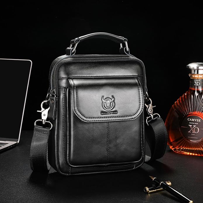 Leather Shoulder Bag for Men Casual Crossbody Bag Travel Vintage Messenger Bag Multi-function Handbag Satchel