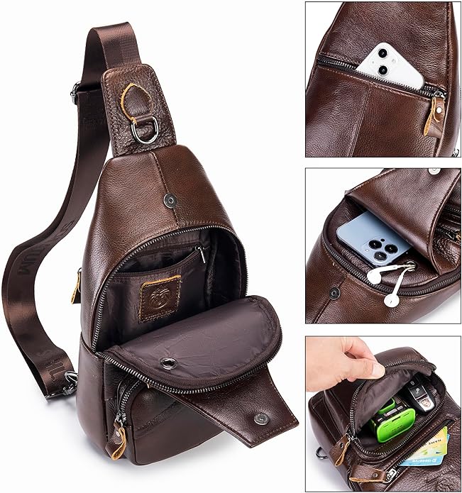 LUKZIJAES Genuine Leather Sling Bag for Men