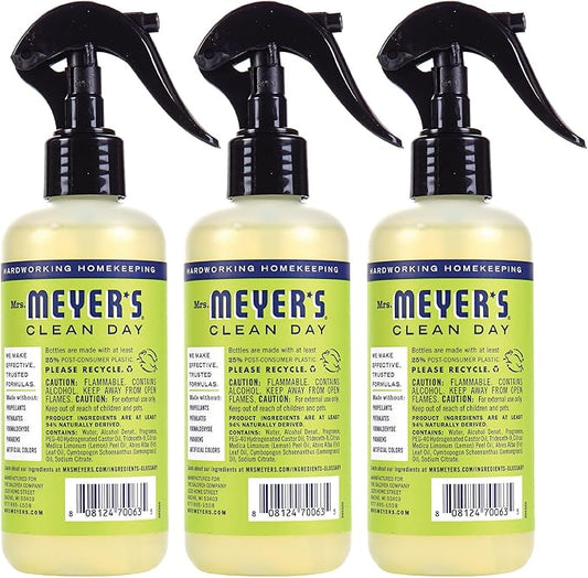 MRS. MEYER'S CLEAN DAY Room and Air Freshener Spray, Non-Aerosol Spray Bottle Infused with Essential Oils, Lemon Verbena, 8 fl. oz - Pack of 3