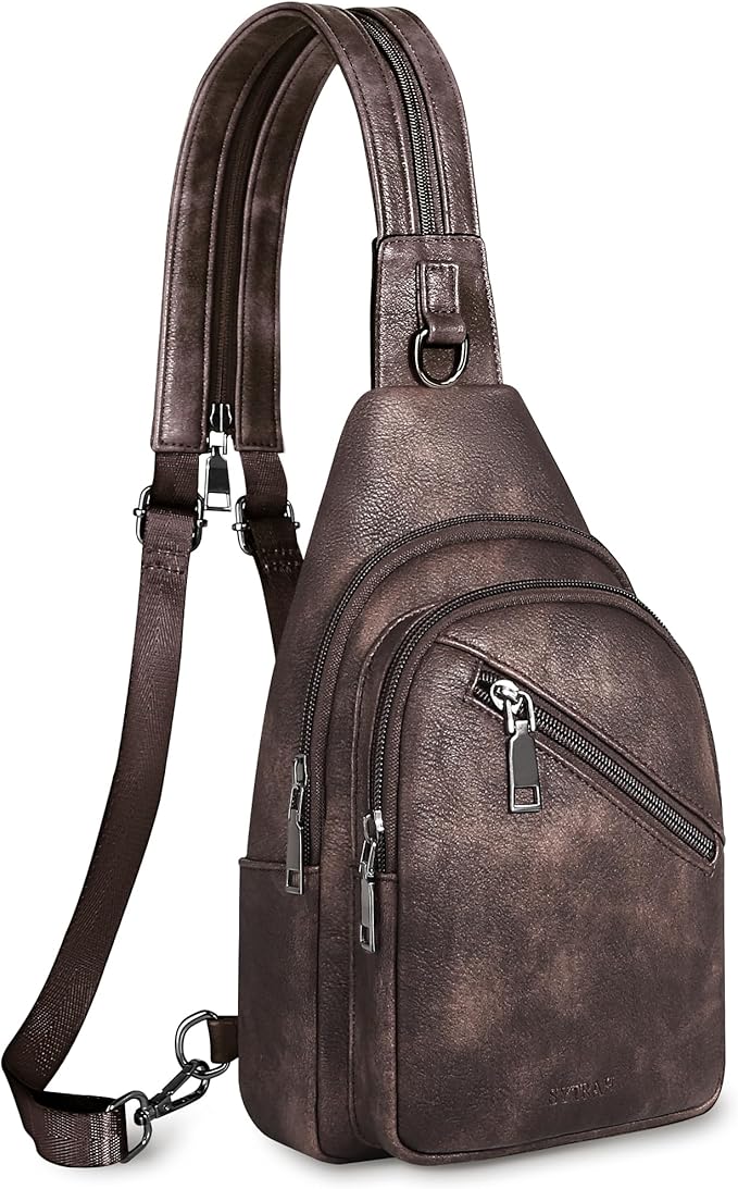 Sling Bag for Women, Crossbody Bags for Women Trendy Crossbody purse Vegan Leather Sling Backpack Chest Bag with Dual Purpose Strap, Mocha Cofee