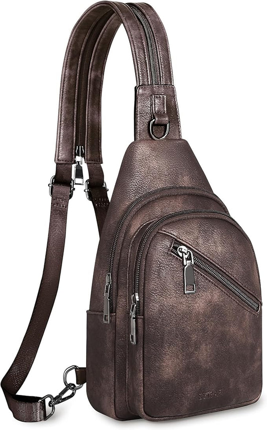Sling Bag for Women, Crossbody Bags for Women Trendy Crossbody purse Vegan Leather Sling Backpack Chest Bag with Dual Purpose Strap, Mocha Cofee