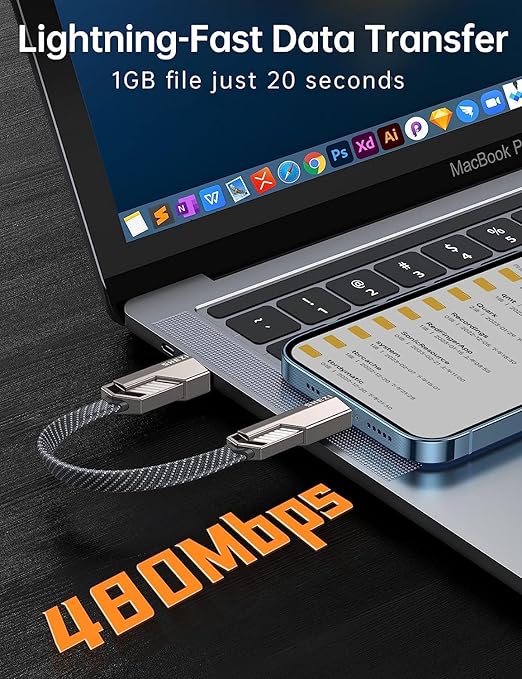 SHEZI [Upgraded 2.0] 4-in-1 Short USB C Cable 60W 0.6FT Fast Charging [480Mbps Data Sync] Flat Nylon Braided Charger Cord Combo, USB A/C to C/L Multi Charge Cable for iPhone/iPad & Most Devices, Grey