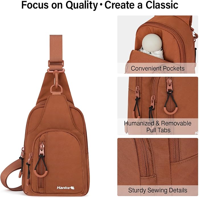 Hanke Crossbody Sling Bag for Women Men, Casual Cross Body Sling Bags, Lightweight Chest Bag for Outdoor Hiking Travel