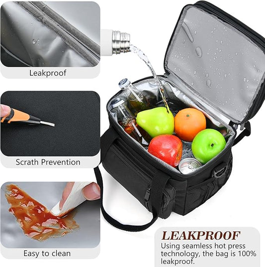 LOKASS Lunch Bag & Lunch Box for Men Women - Double Deck Expandable Insulated Waterproof Leakproof Cooler Bag for Work/Picnic - Black